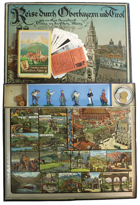 Jeu, Scholz, "Voyage à travers la Haute-Bavière et le Tyrol", n° 5131, avec figurines en étain