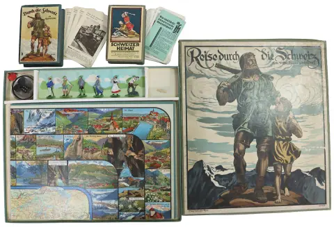 Jeu de société, Scholz, "Voyage à travers la Suisse", n° 899, avec figurines en étain