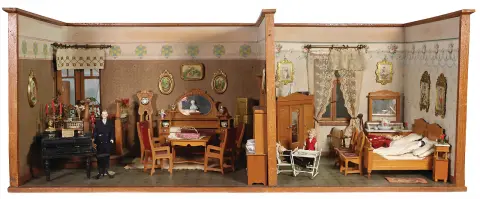 2-delige jugendstil poppenhuis met zijingang