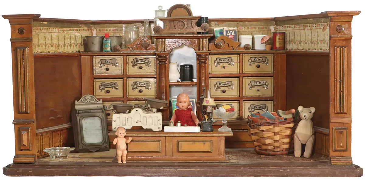 Puppenstuben-Manufaktur-Kaufladen mit Theke