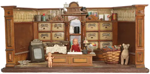 Puppenstuben-Manufaktur-Kaufladen mit Theke