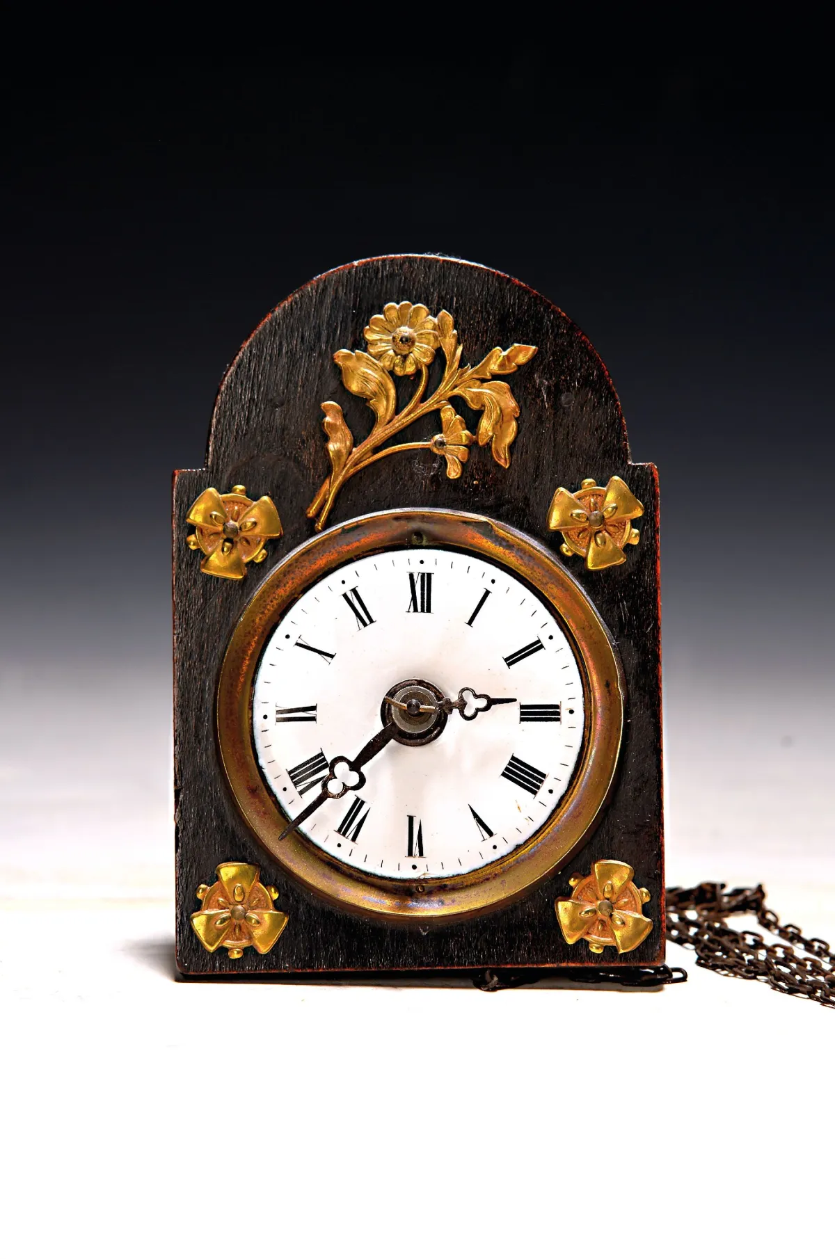 Small wall clock, so-called Jockele, circa 1850/60, black-painted wooden dial, with