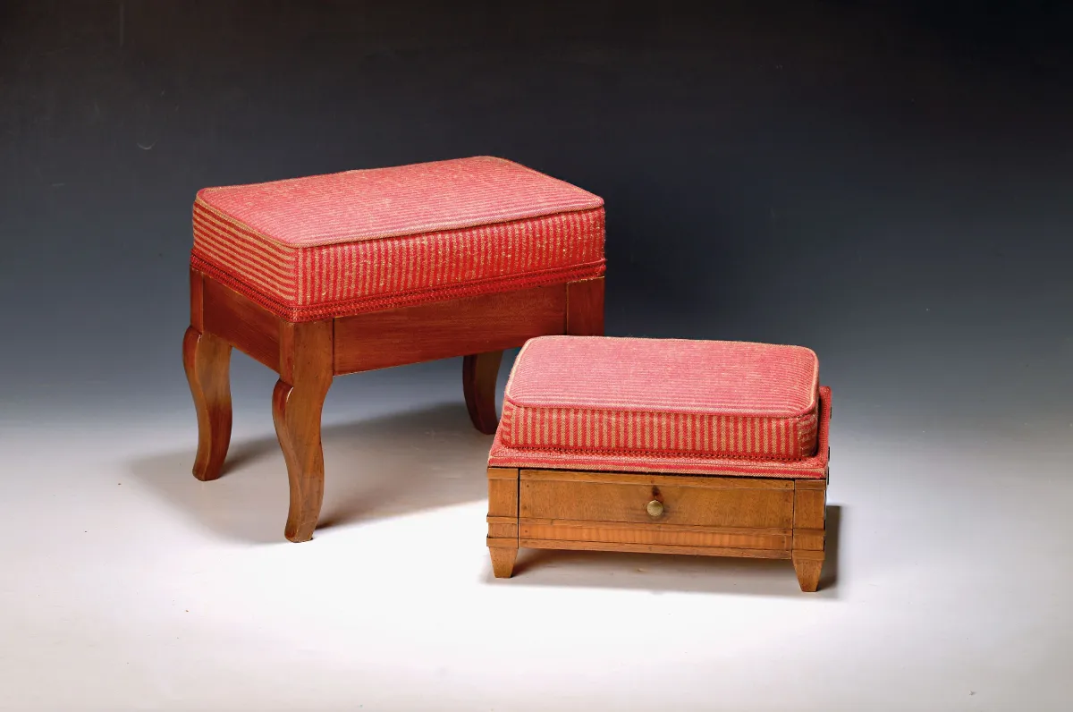 Two Biedermeier footstools, probably South German, 1st half 19th c., walnut