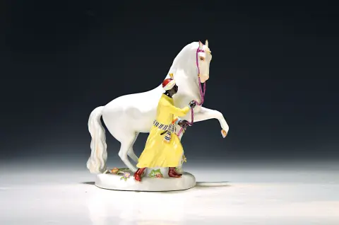 Figurine en porcelaine dresseur de chevaux, Meissen, après 1945, 2e choix, dessin J.J. Kaendler vers