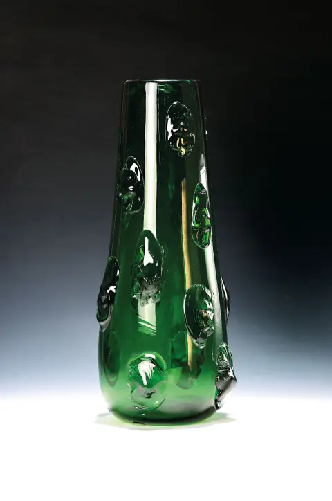 Grand vase en verre à picots, Empoli, Italie, années 1950-70, verre vert Verde di Empoli,