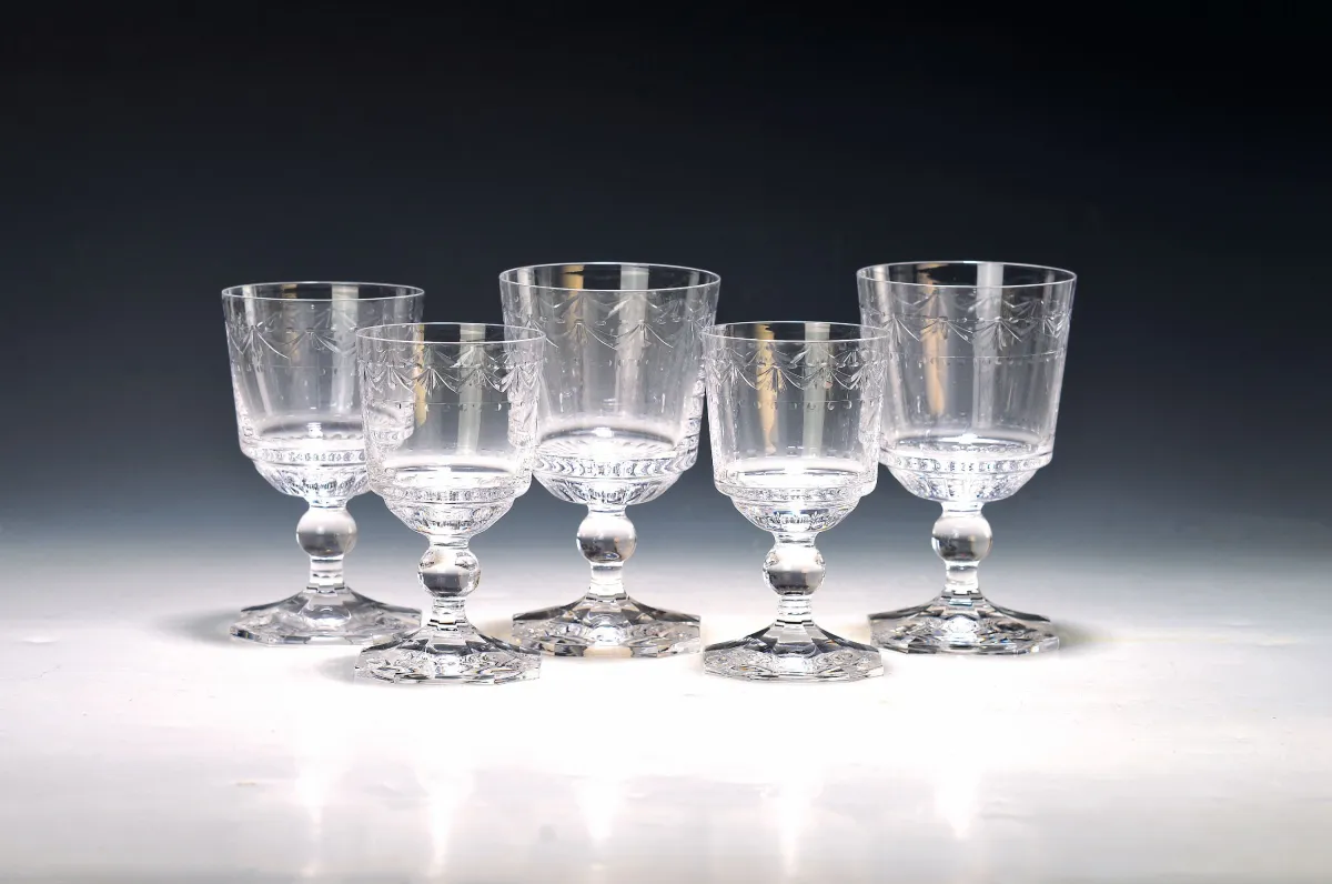 22 pcs drinking glasses decor Kurland, KPM, Berlin, colorless glass, 6 white wine glasses, 6