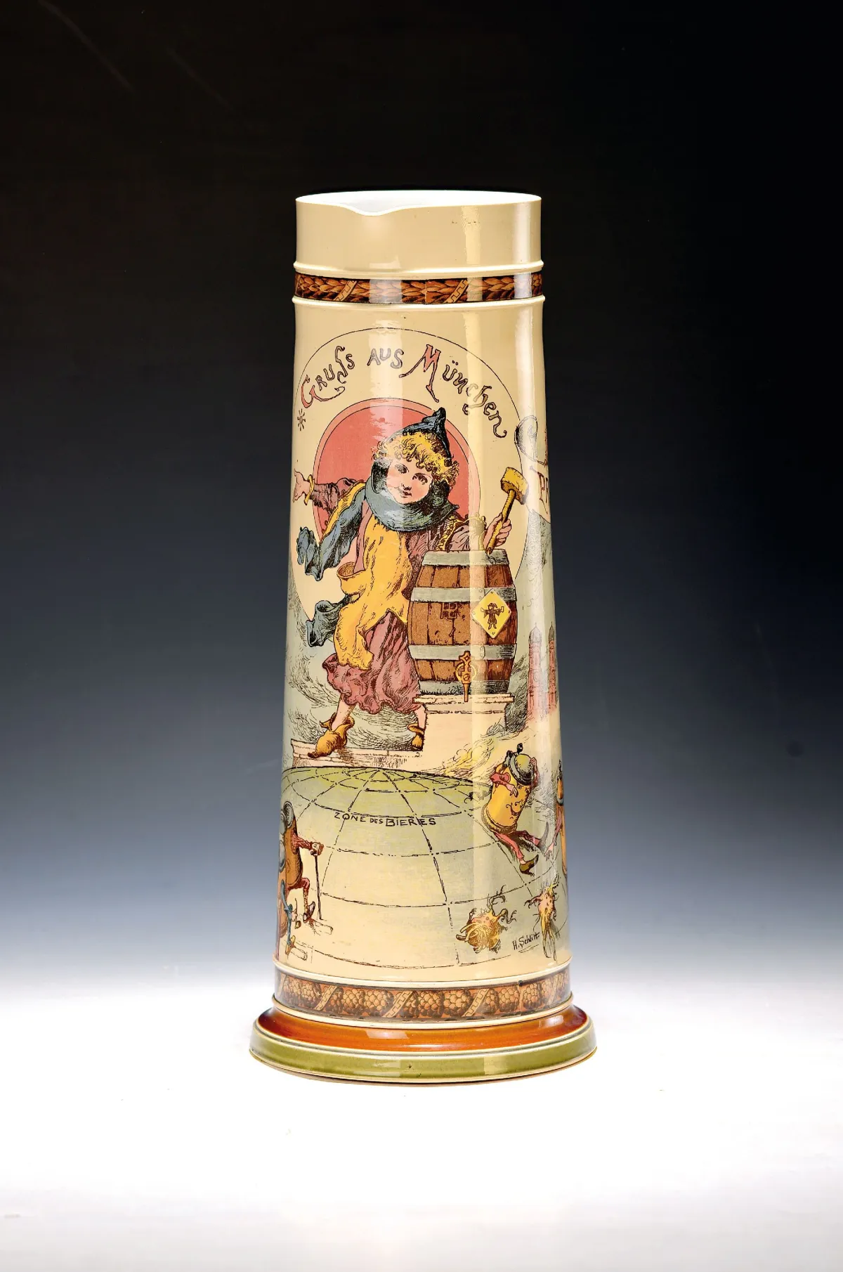 Large beer mug with Münchner Kindl, Villeroy & Boch, Mettlach, around 1905, ceramic
