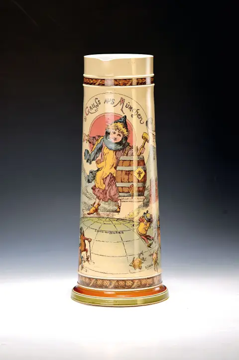 Grande chope à bière avec Münchner Kindl, Villeroy & Boch, Mettlach, vers 1905, céramique