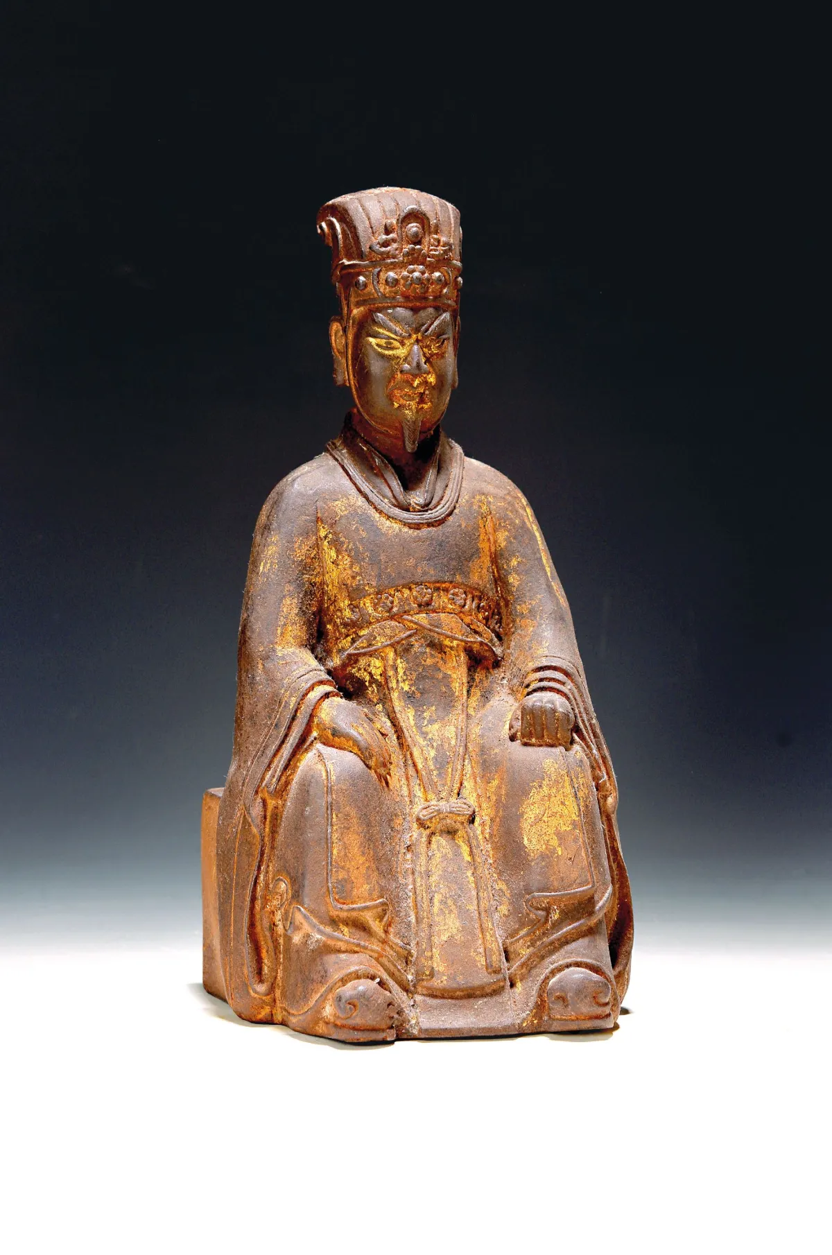 Große chinesische Skulptur, wohl Ming- Dynastie 1838 - 1644, sitzender Würdenträger,