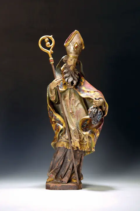 Sculpture en bois Saint Urbain, Allemagne du Sud, 2e moitié XXe s., bois, entièrement sculptée,