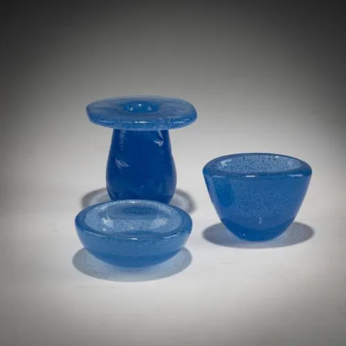 Carlo Scarpa – Candlestick and two bowls 'Sommerso a bollicine', circa 1935