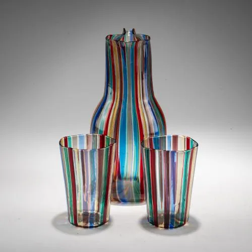 Gio Ponti – Karaffe mit zwei Gläsern 'A canne', 1946/47