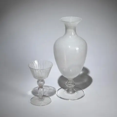 Vittorio Zecchin (d'après) – Vase 'Veronese' et verre à pied 'Mezza filigrana', vers 1950