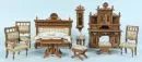Meubles de maison de poupée, 10 pièces – bois, décorations tournées, fin 19e s.