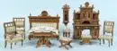 Meubles de maison de poupée, 10 pièces – bois, décorations tournées, fin 19e s.