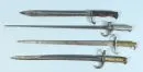Bajonety, 4 kusy – různé materiály a tvary, d= 49-64 cm, před 1920