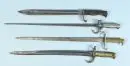 Baïonnettes, 4 pièces – matériaux et formes divers, L= 49-64 cm, avant 1920