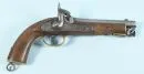 Percussionspistole – Schaft Nussbaum, Messingbeschläge, Eisenschloss mit Beschlagzeichen, runder Stahllauf, L= 33 cm, Anfang 19. Jh.;