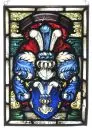 Vitrail – peint à la main avec motif de blason et inscription "Familie Fitz", 37 x 26 cm, vers 1900, plusieurs vitres cassées