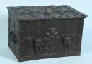 Strongbox – wrought iron (patinated), lid with lock, drop handles on sides, 32 x 53 x 34 cm, probably 17th c.
