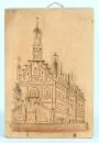 Model "Kempten" – hout, gesneden afbeelding van het stadhuis, 12 x 8 cm