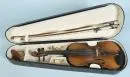 Musikinstrument - Geige – Holz, teils ebonisiert, L= 60 cm, Gebrauchsspuren, mit 2 Bögen und Koffer;