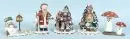 Fumigènes, 5 pièces – bois, polychrome, H= 14-19 cm, bonhomme de neige, Père Noël, champignons, skieur, Erzgebirge