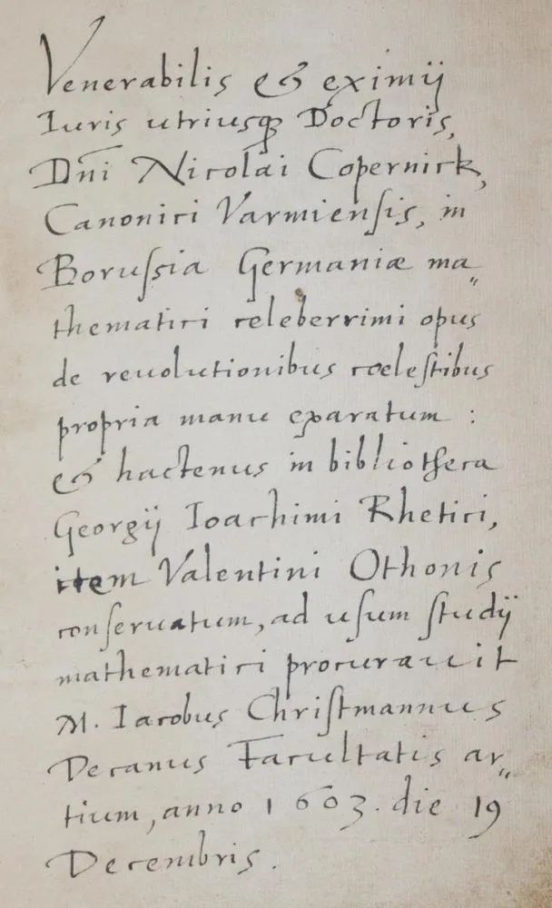 Copernicus, N. – Opus De Revolutionibus Caelestibus manu propria
