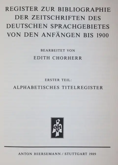 Kirchner,J. (éd.). – Bibliographie des revues des pays germanophones jusqu'en 1900
