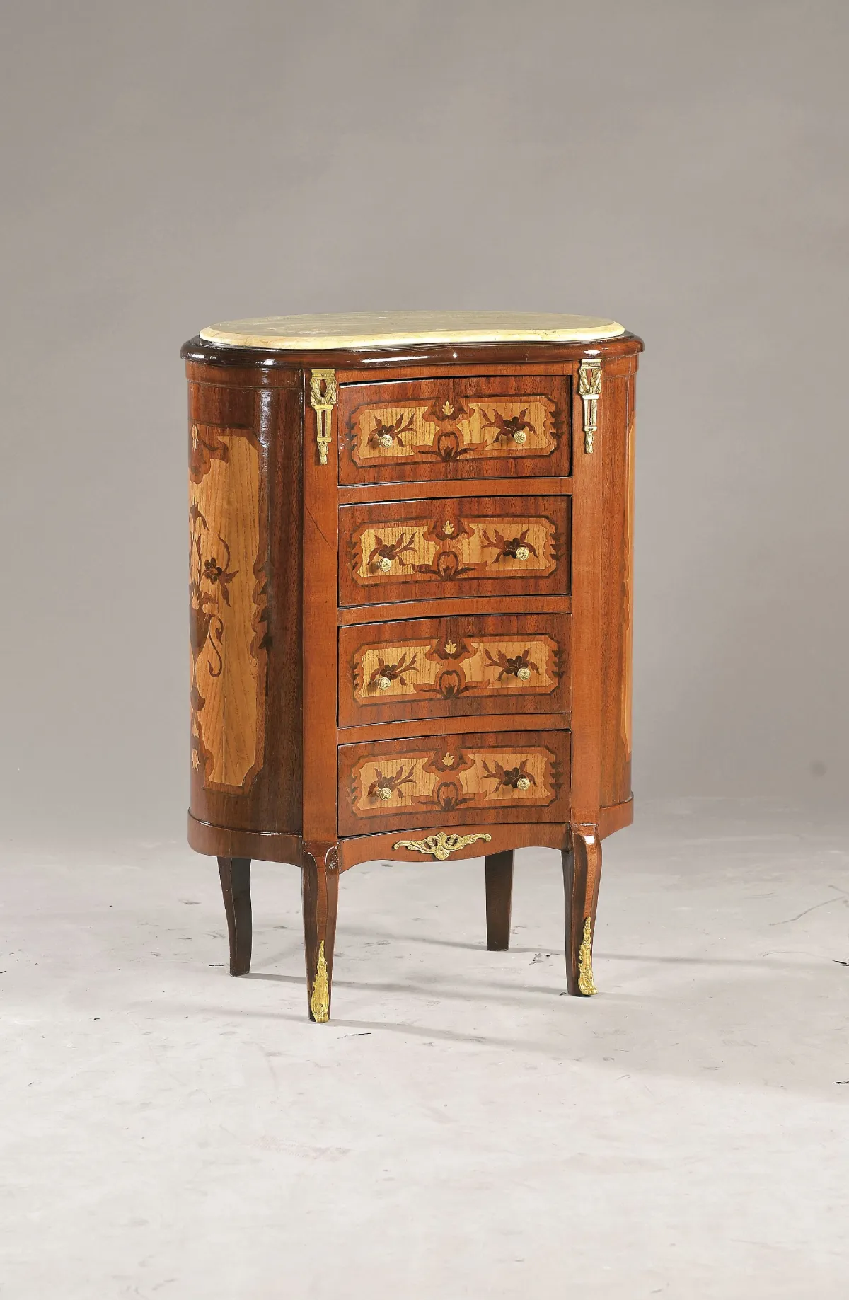 Kleine commode, Frankrijk, naar 18e-eeuws voorbeeld, niervormig, 4 laden, rijk