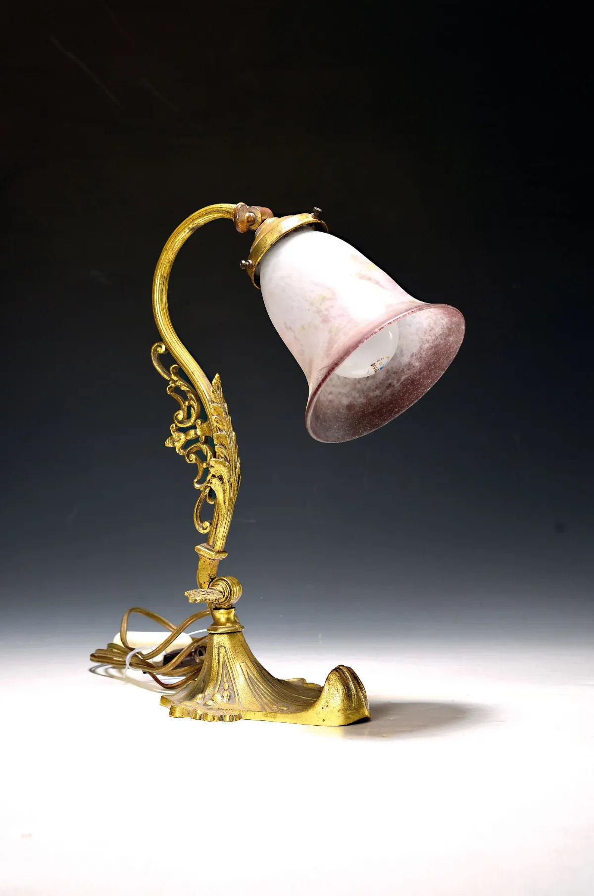 Table lamp, France, 1920s, shade signed Noverdy France, laminated glass