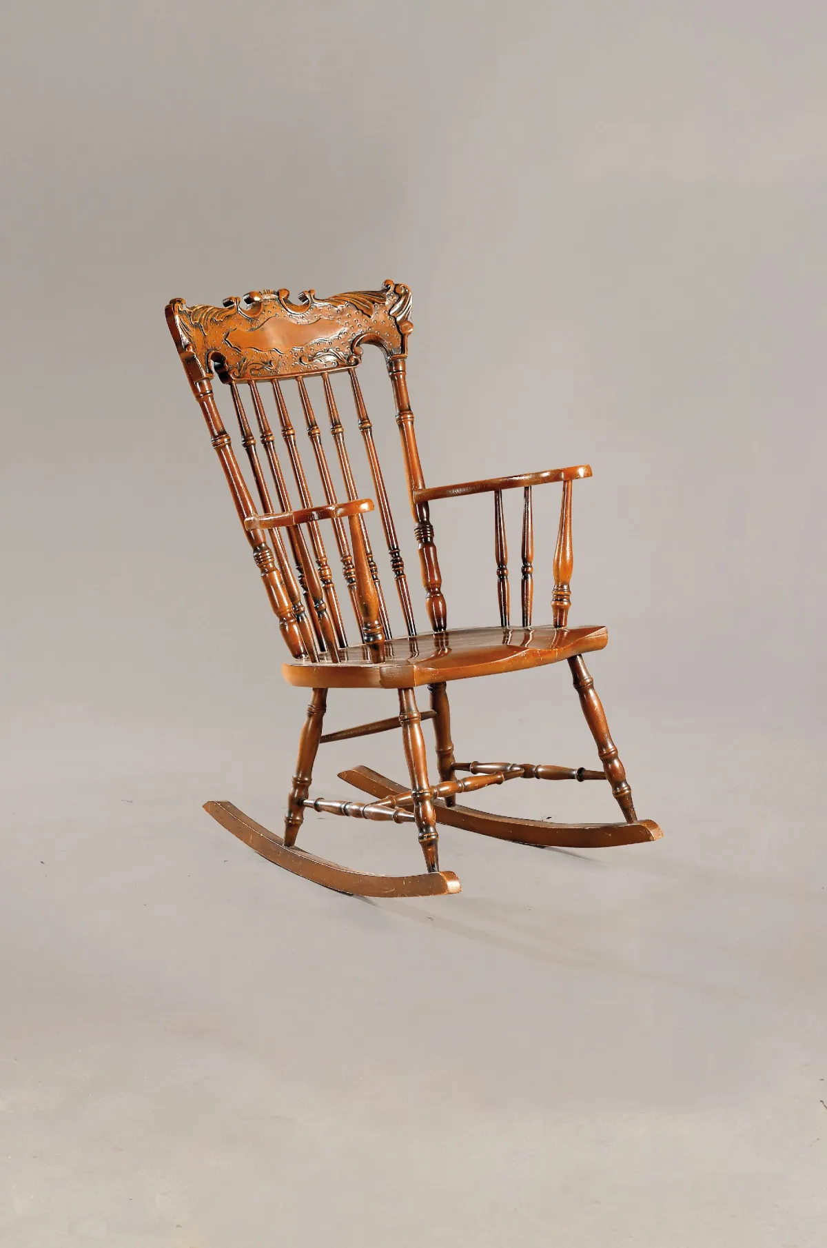 Rocking chair, German, circa 1880-90, solid beech, turned, backrest finely carved, H