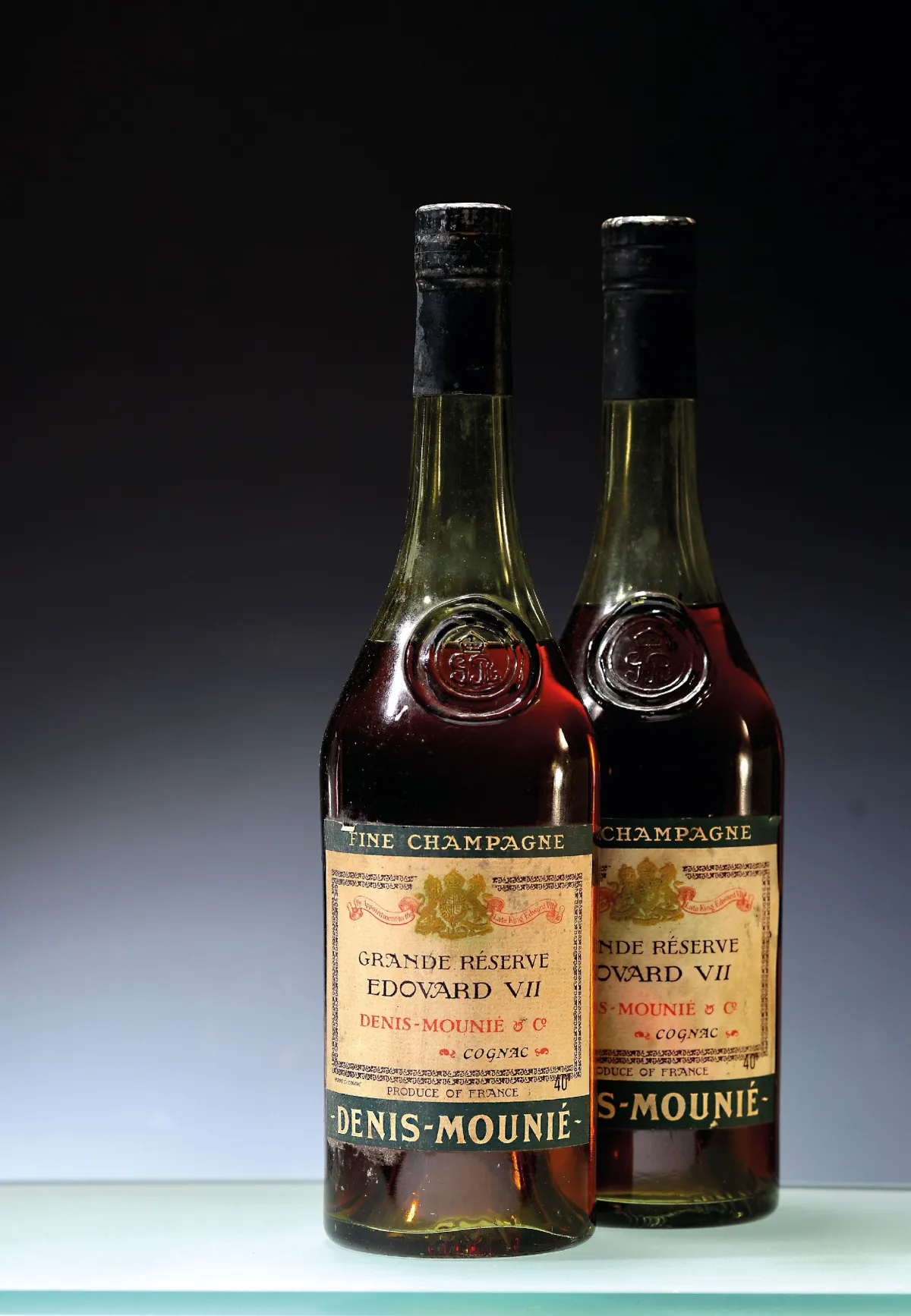 5 Flaschen Denis Mounie Grand Réserve, Cognac, Edouard VII, Fine Champagne, 40%,