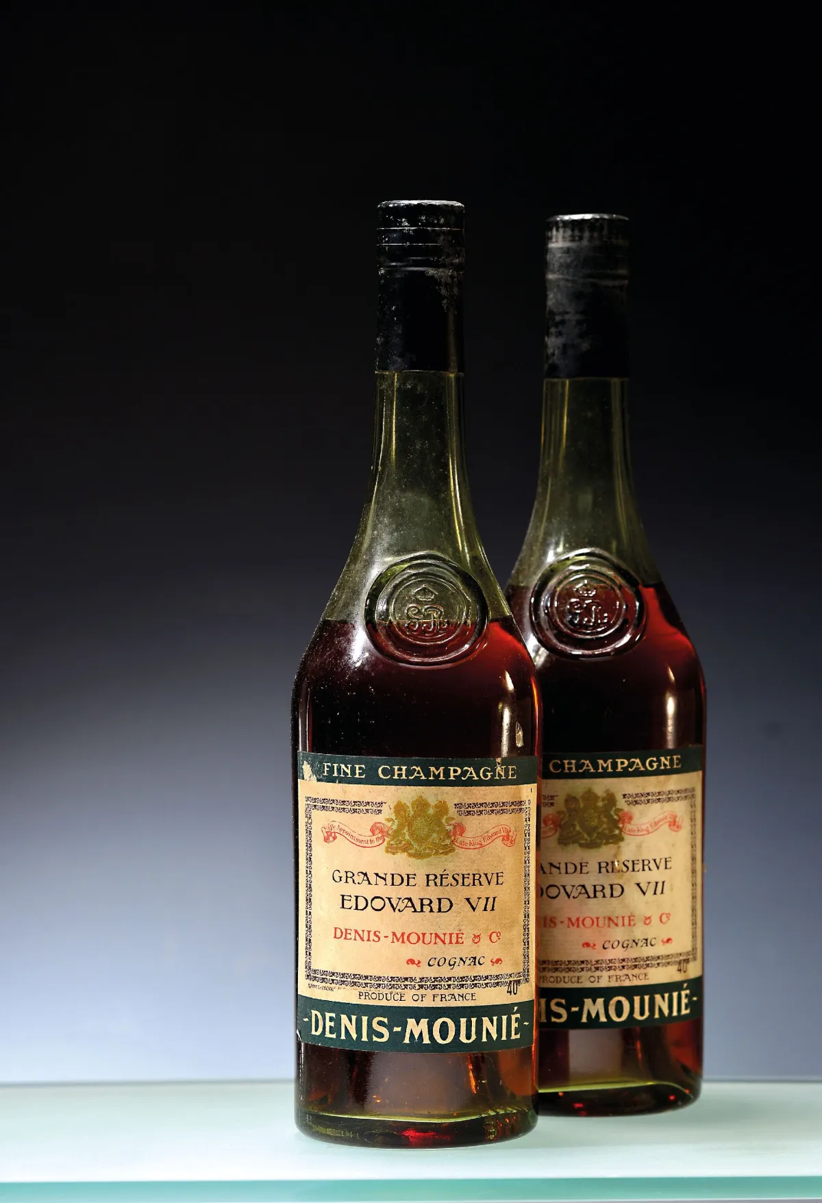 5 Flaschen Denis Mounie Grand Réserve, Cognac, Edouard VII, Fine Champagne, 40%,