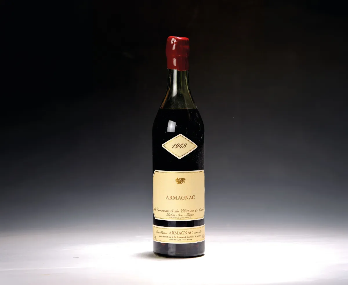 1 butelka 1948 Armagnac Chateau de Laubade, rozlana w lipcu 1997, Francja