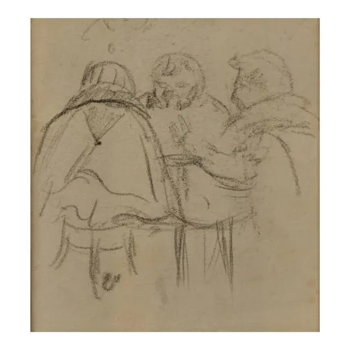 Heinrich Zille – 2 kresby 'Hráči skatu v hospodě' a 'Už nevím, co dál', kolem 1915