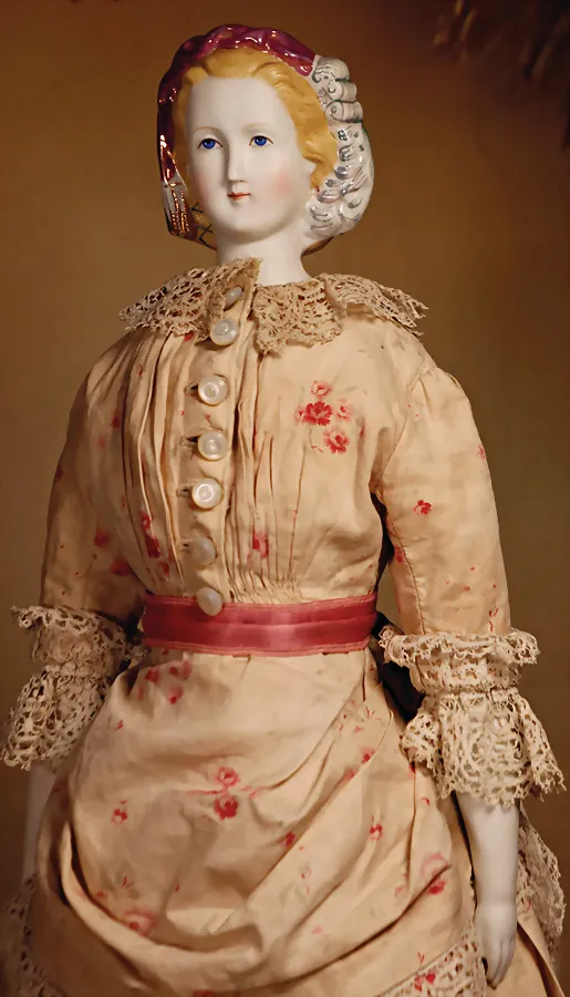 German light bisque porcelain breastplate head lady with modeled partially glazed hair ornament like veil and net