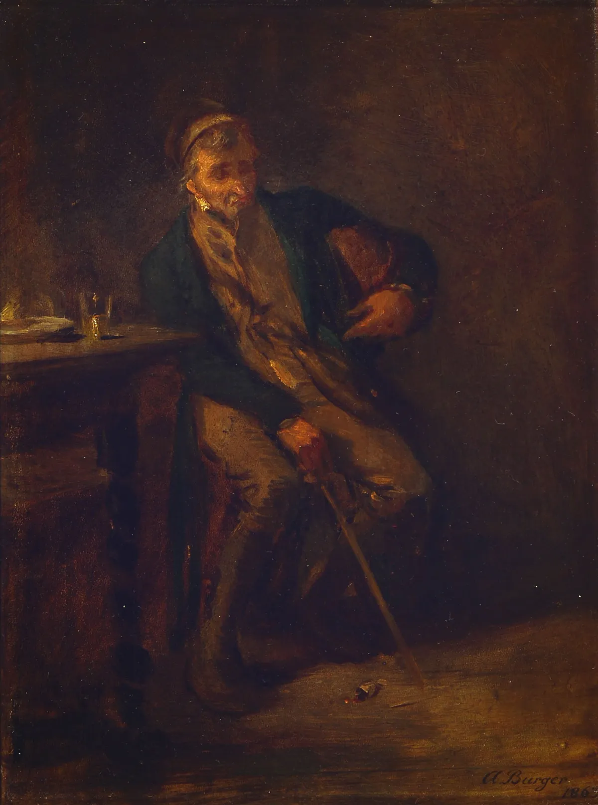 Anton Burger, 1824 Frankfurt-1905 Kronberg, sleeping farmer, thus verso old