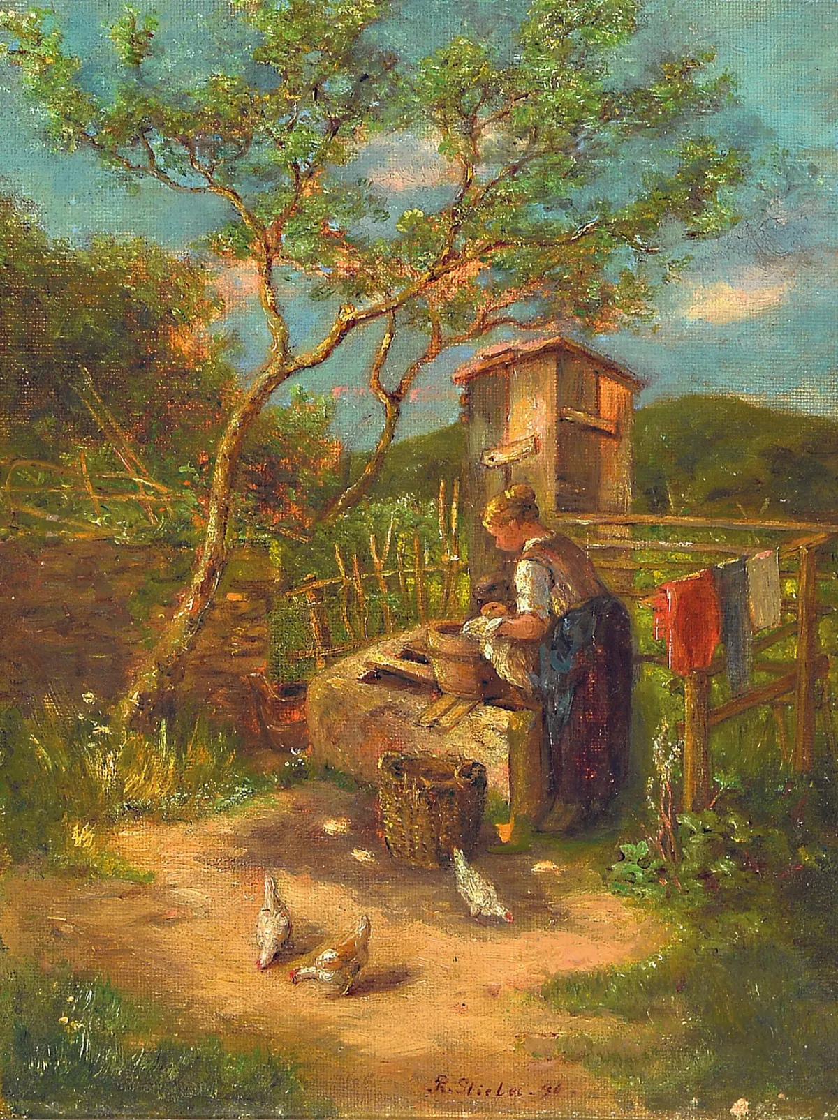 Robert Friedrich Stieler, 1947 Heilbronn-1908 Karlsruhe, jeune femme se lavant à