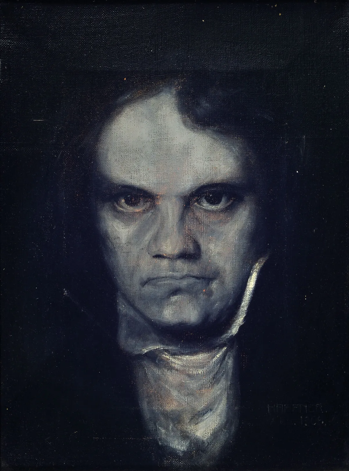 Albert Haffner, 1846-1930, portret van Ludwig van Beethoven, grisaille in grijs