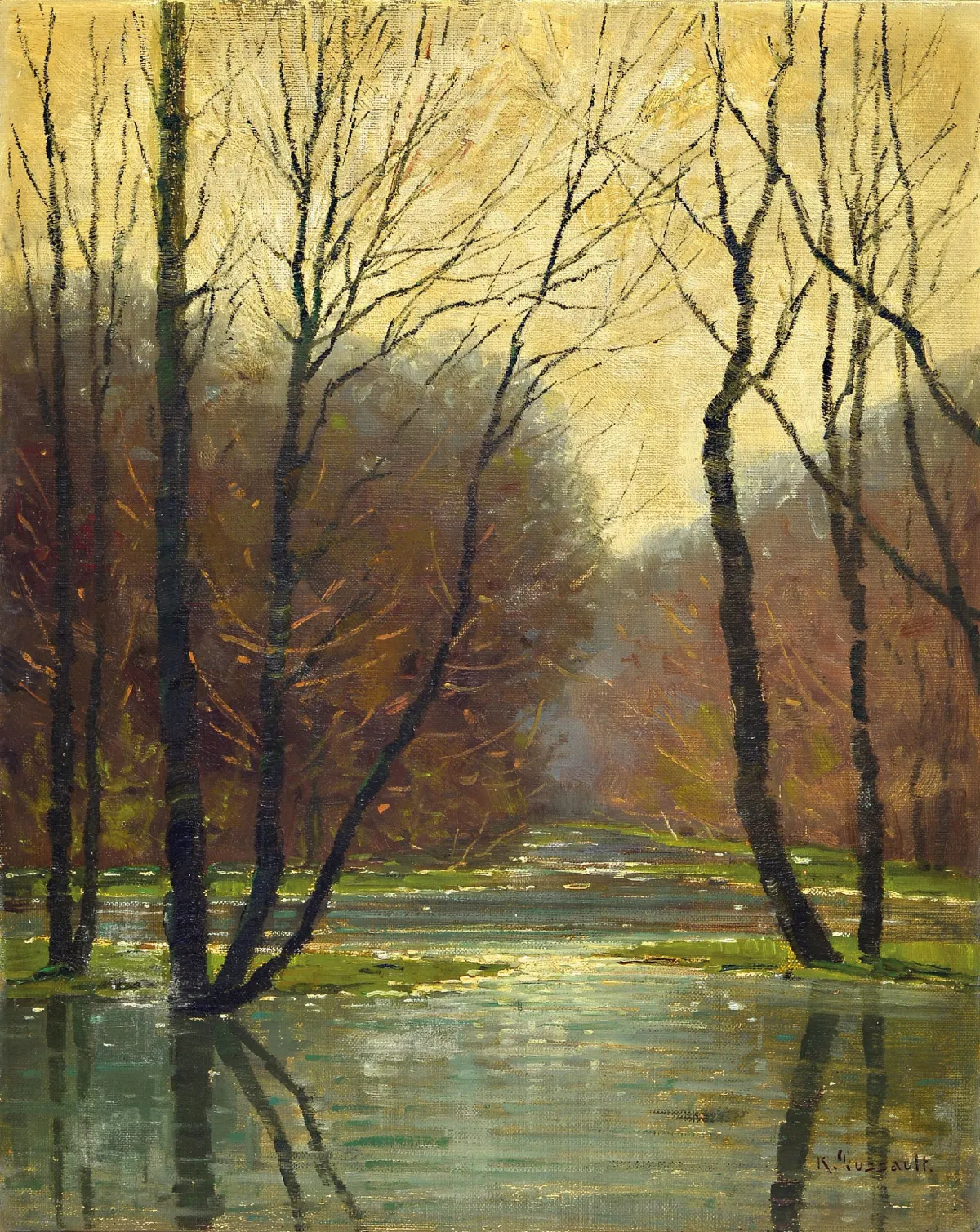 Karl Dussault, 1840 Karlsruhe-1930, Winter aan de Altrhein, olie/doek, gesigneerd rechtsonder, ca.
