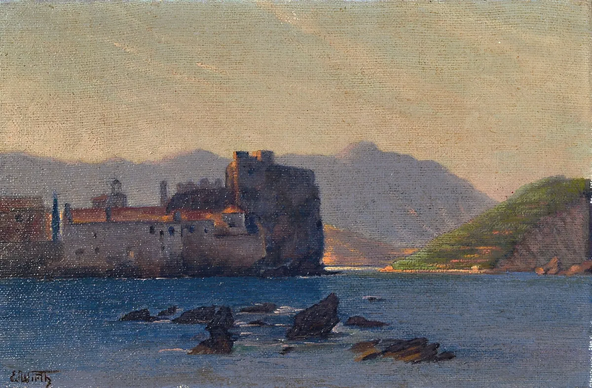 Эдуард Вирт, 1870 Хотьеборж-1935 Брно, скалы перед крепостью у моря,