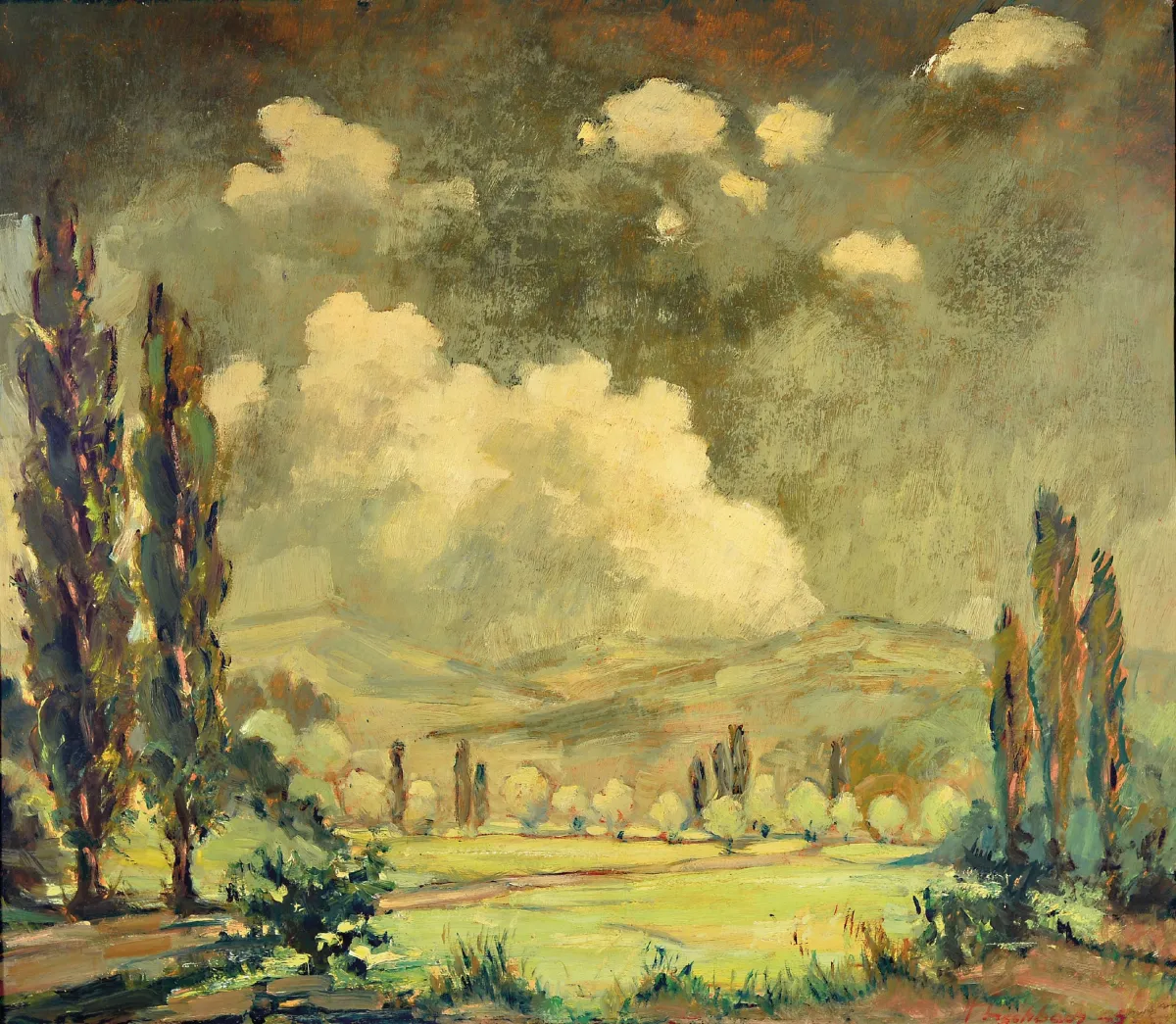 Hugo Fischbach, 1894 Wuppertal-1962 Germersheim, pfälzer Gewitterlandschaft vor der