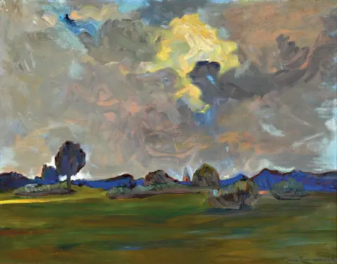 Hans Zimmermann, 1881-1961 Düsseldorf, paysage estival, huile/bois, en bas à droite
