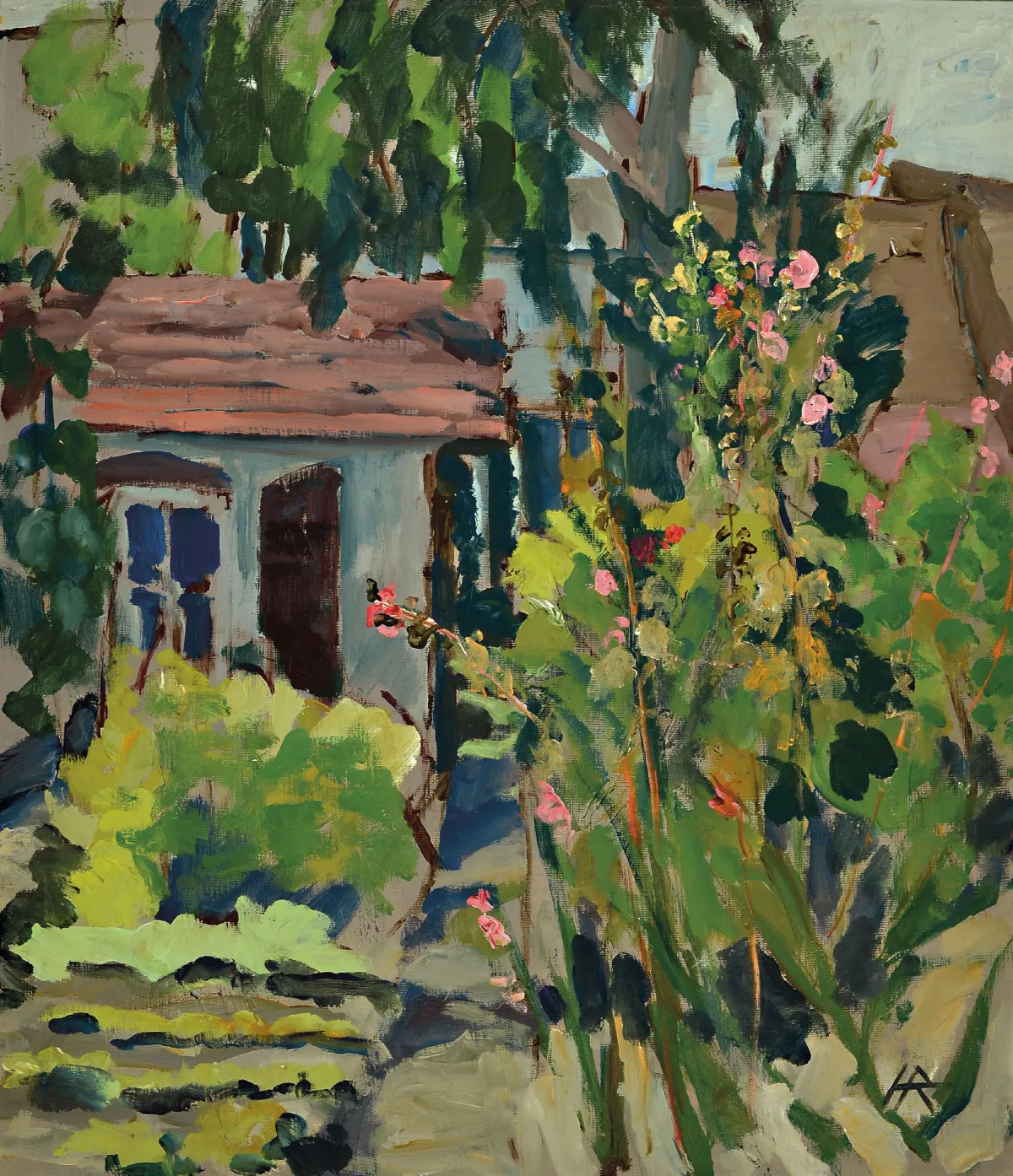Heinz Reiss, 1923 Haßloch-2008, groentetuin achter het huis, gemonogrammeerd, olie/doek,