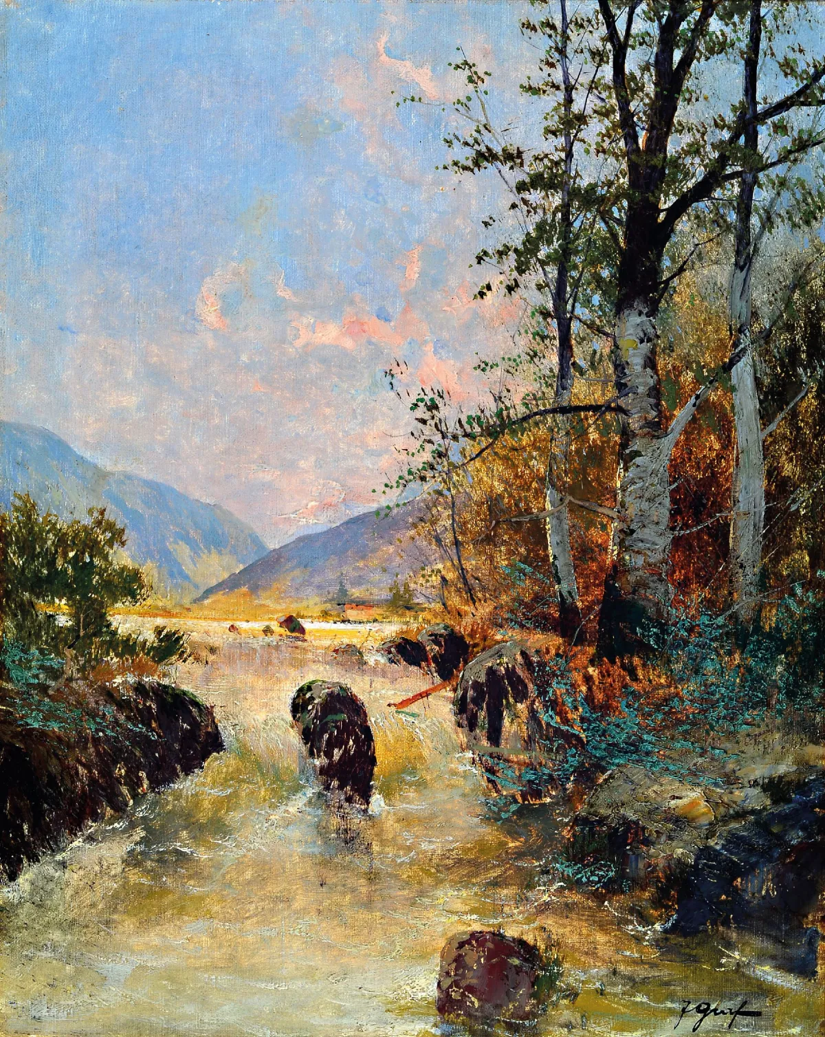 J. Graf, Austrian artist, around 1900, Aus dem Etschtale, on the reverse thus
