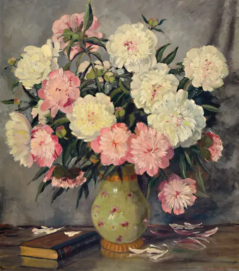 Hugo Fischbach, 1894 Wuppertal-1962 Germersheim, nature morte florale avec fleurs blanches