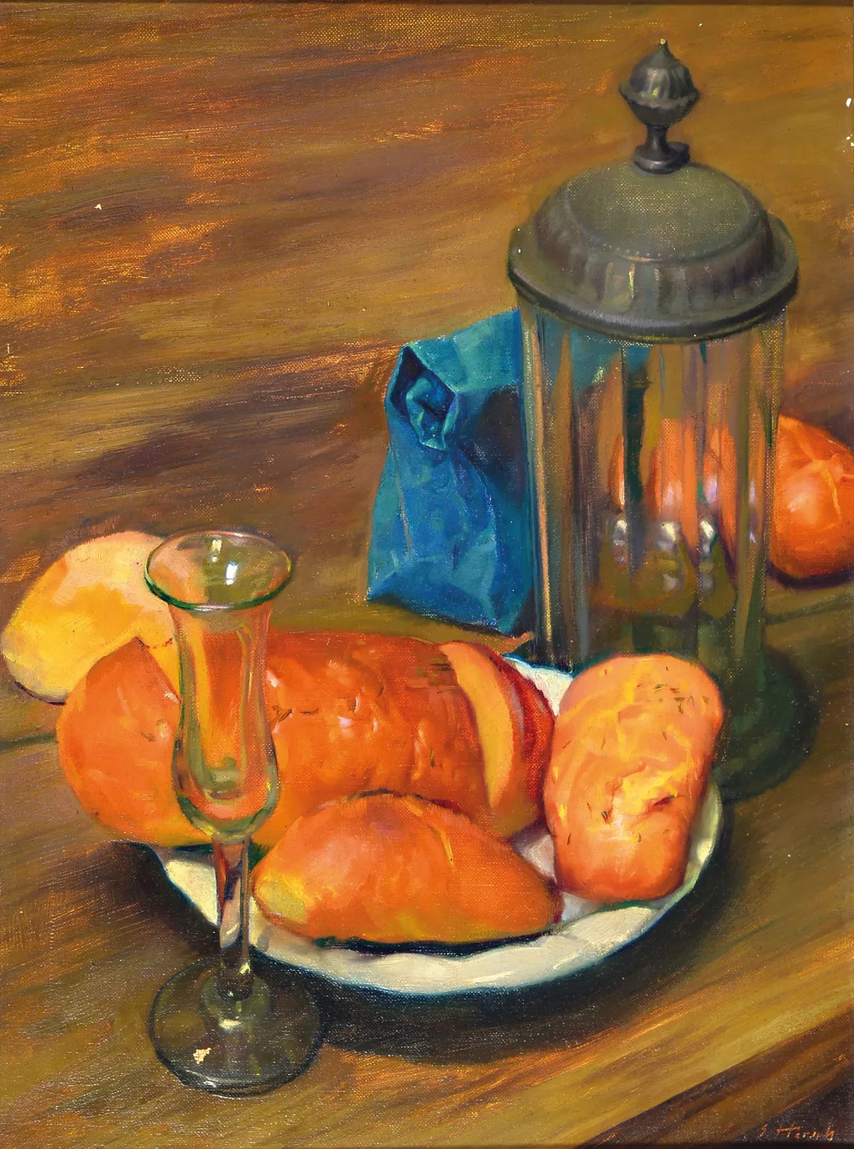 Eugen Hersch, 1887 Berlijn-1967 Londen, stilleven met brood, olie/doek, rechtsonder gesigneerd,