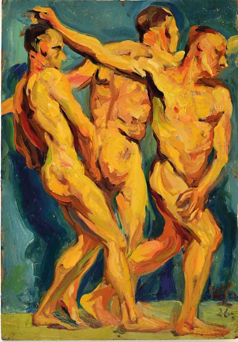Wilhelm Lefebre, 1873 Francfort-1974 Meran, 3 nus masculins, signé et daté