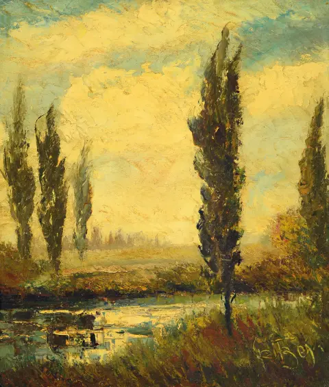 Karl Philipp Spitzer, 1887-1954 Spire, paysage du vieux Rhin, signé, huile/panneau, cadre